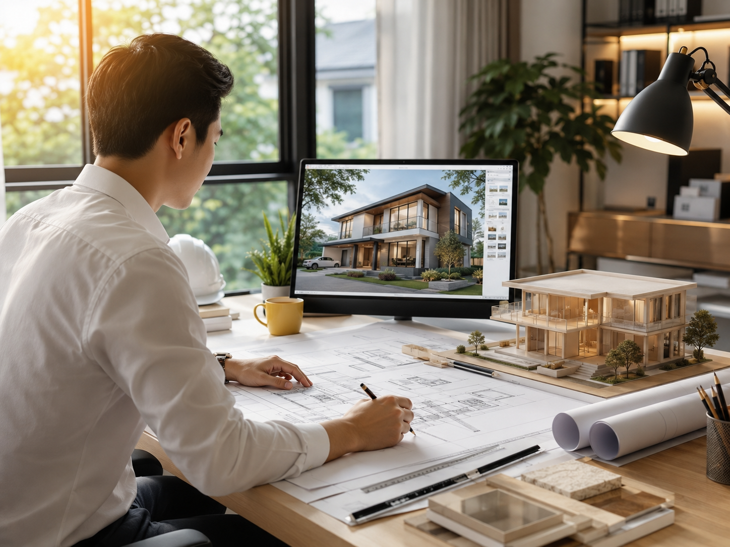 Kiến trúc sư thiết kế nhà ở trước khi thi công